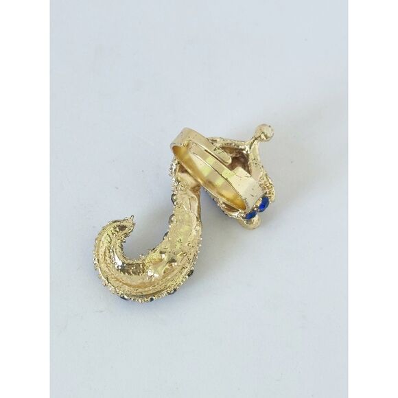 Fox Tail Climbing Ring Adjustable Gold Tone Blue Rhinestone - Picture 5 of 5